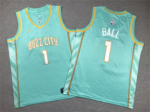  Youth Charlotte Hornets #1 LaMelo Ball 2023-24 BUZZ City Edition Swingman Jersey Teal 