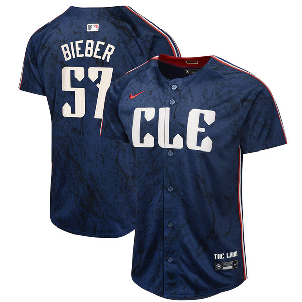  Youth Cleveland Guardians #57 Shane Bieber Navy Nike 2024 City Connect Limited Jersey 
