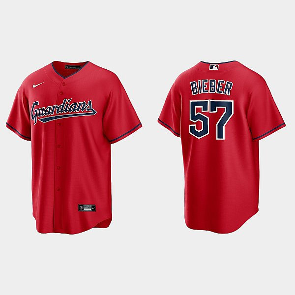 Youth Cleveland Guardians #57 Shane Bieber Nike Red Alternate Jersey 