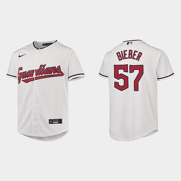  Youth Cleveland Guardians #57 Shane Bieber Nike White Home Jersey 