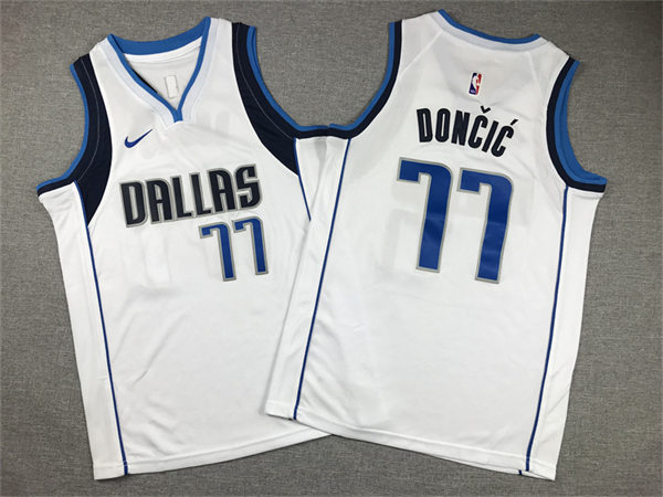  Youth Dallas Mavericks #77 Luka Doncic White Association Edition Jersey 
