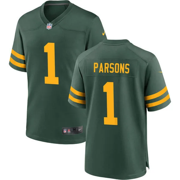  Youth Green Bay Packers #1 Micah Parsons Nike Green Alternate Retro 1950s Throwback Limited Jersey 
