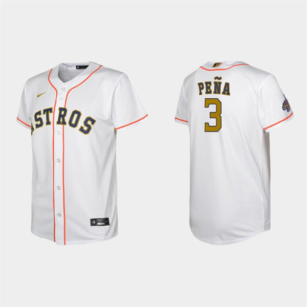  Youth Houston Astros #3 Jeremy Pena White 2023 Gold Rush Uniform Jersey 