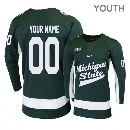  Youth Michigan State Spartans Custom Stitched Nike 2020 Green College Hockey Jersey