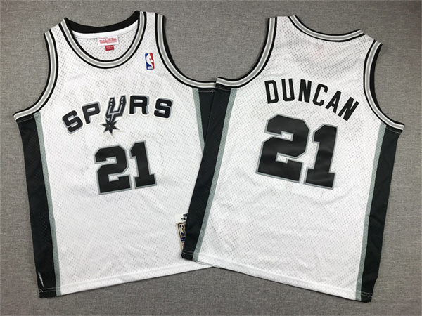  Youth San Antonio Spurs #21 Tim Duncan White 1998-99 Hardwood Classics Throwback Jersey 