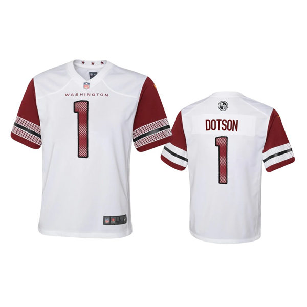  Youth Washington Commanders #1 Jahan Dotson White Away Limited Jersey 