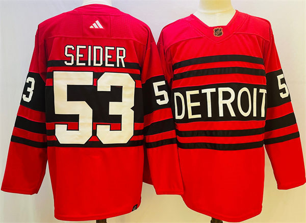  en's Detroit Red Wings #53 Moritz Seider Red 2022 Reverse Retro Primegreen Jersey 