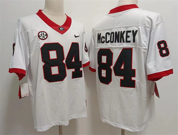 White Men Georgia Bulldogs Ladd McConkey College Block Number Football Game Jersey