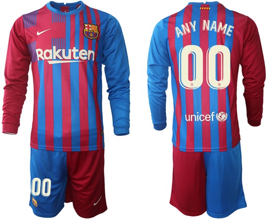 Men Barcelona Long Sleeve Soccer Jerseys 560 Customized