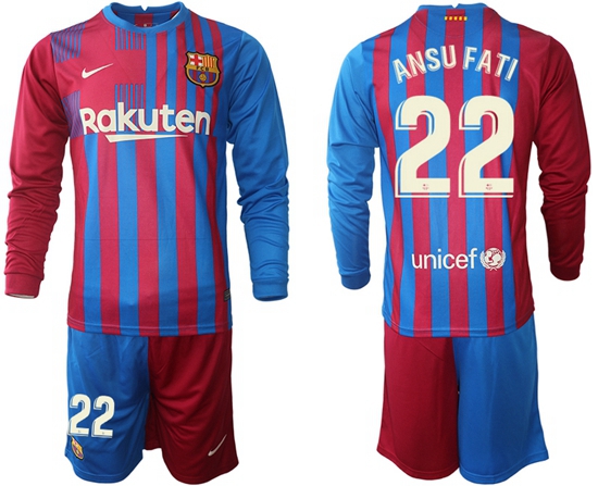 Men Barcelona Long Sleeve Soccer Jerseys 563