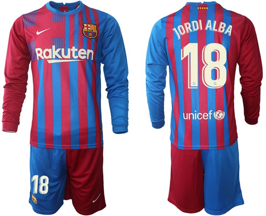 Men Barcelona Long Sleeve Soccer Jerseys 567