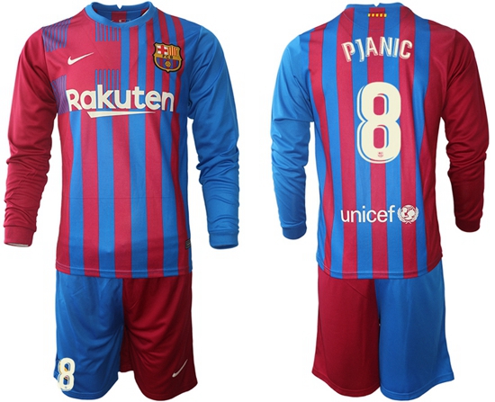Men Barcelona Long Sleeve Soccer Jerseys 579
