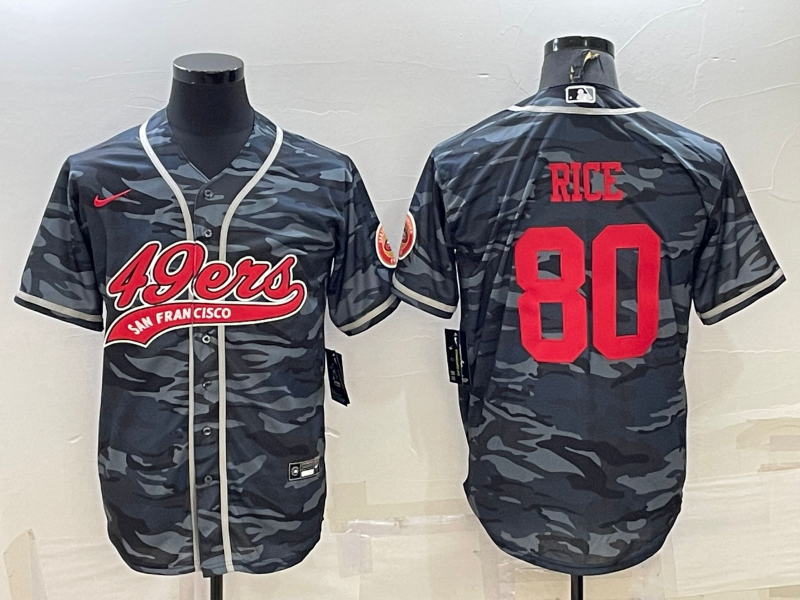 1Men's San Francisco 49ers #80 Jerry Rice Grey Camo With Patch Cool Base Stitched Baseball Jersey