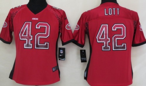 1Nike San Francisco 49ers #42 Ronnie Lott Drift Fashion Red Womens Jersey 
