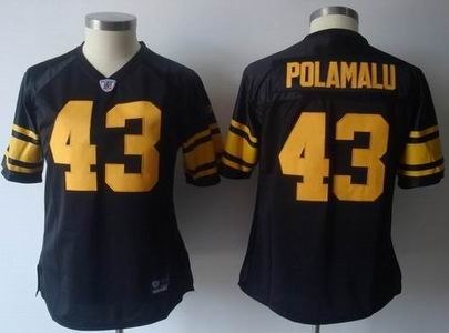 2011 women team pittsburgh steelers 43 troy polamalu black jerseys yellow number