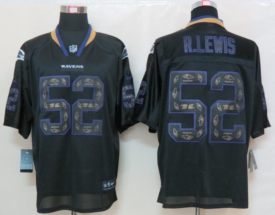 2012 NEW NFL Baltimore Ravens 52 Ray Lewis Lights Out Black Elite Jerseys