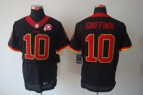 2012 NEW NFL Washington Redskins 10 Robert Griffin III Black Jerseys W 80TH Patch (Elite)