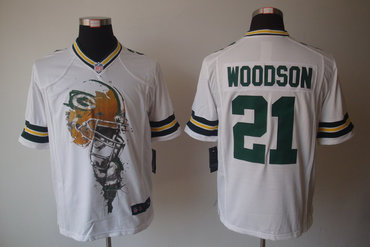 2012 NEW NFL Green Bay Packers 21 Charles Woodson White Jerseys (Helmet Tri-Blend Limited)