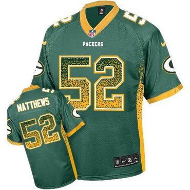 2013 NEW NFL Green Bay Packers #52 Clay Matthews Green Team Color Drift Fashion Elite Jersey