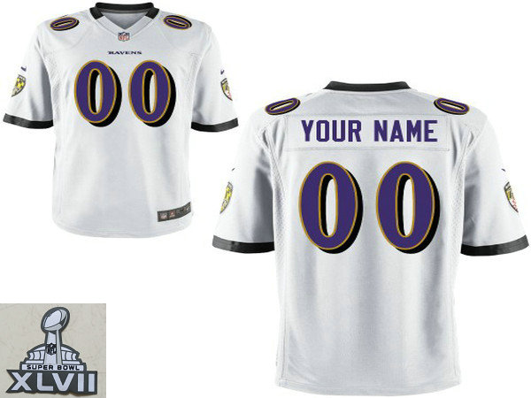 2013 Super Bowl XLVII Men's NEW Baltimore Ravens Customized White Jerseys(Game)