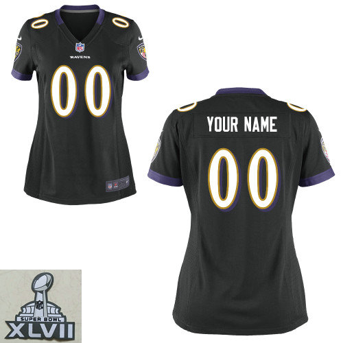 2013 Super Bowl XLVII Women's NEW Baltimore Ravens Customized Game Black Jerseys