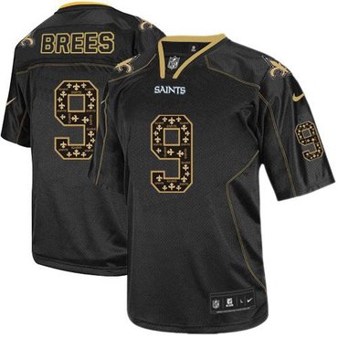 2014 NEW New Orleans Saints #9 Drew Brees Lights Out Black Stitched NFL Elite Jersey