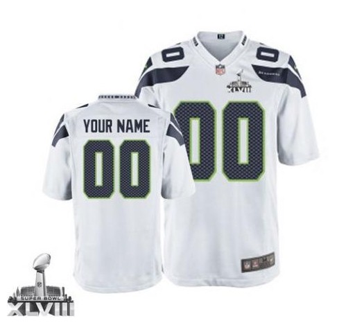 2014 NFL Seattle Seahawks Men's Customized White Super Bowl XLVIII Game Jersey