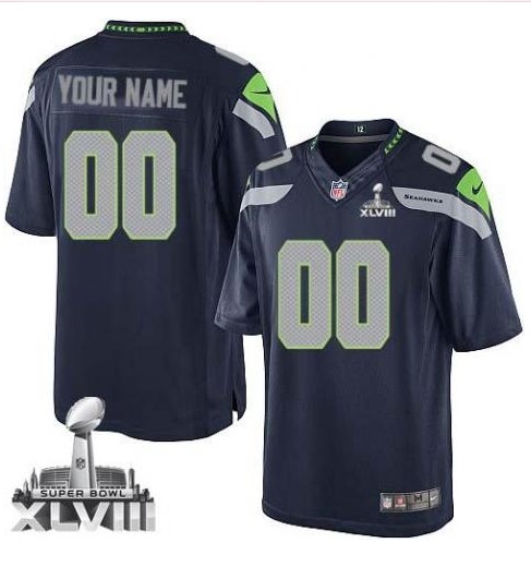 2014 Seattle Seahawks Men's Customized Navy Blue Home Super Bowl XLVIII NFL Limited Jersey