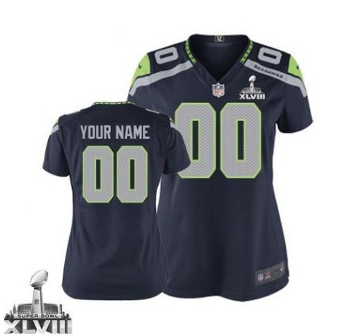 2014 Seattle Seahawks Women's Customized Navy Blue Home Super Bowl XLVIII Jersey