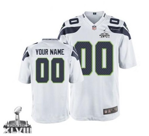 2014 Seattle Seahawks Youth Customized White  Jersey  Super Bowl XLVIII Jersey