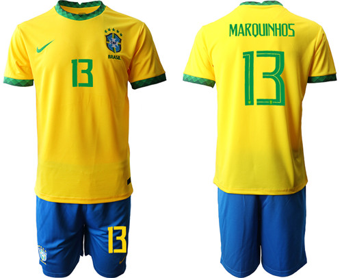 2020-21 Brazil 13 MARQUINHOS Home Soccer Jersey