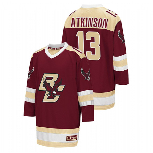 2021-22 Boston College Eagles Cam Atkinson College Hockey Away Jersey Maroon