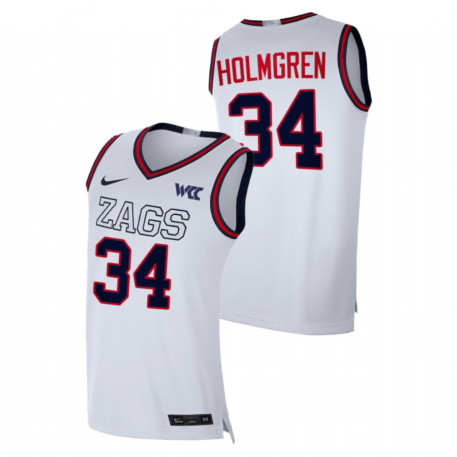 2021-22 Gonzaga Bulldogs Chet Holmgren College Basketball White Replica Jersey Men