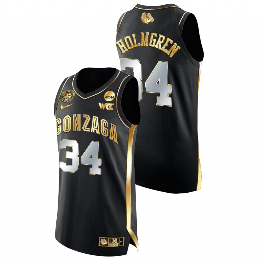 2021-22 Gonzaga Bulldogs Chet Holmgren Golden Edition Black Basketball Authentic Jersey Men