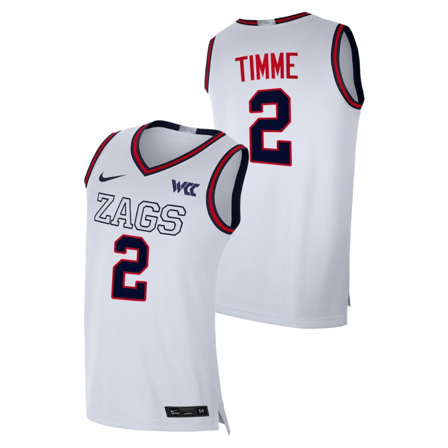 2021-22 Gonzaga Bulldogs Drew Timme College Basketball White Replica Jersey Men