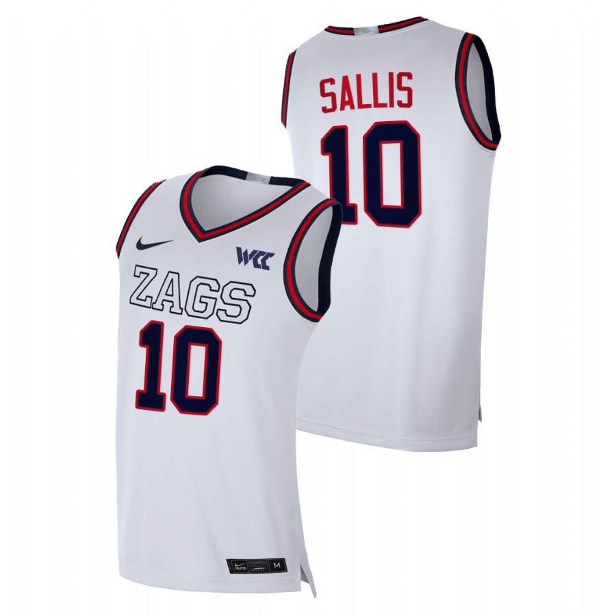 2021-22 Gonzaga Bulldogs Hunter Sallis College Basketball White Replica Jersey Men