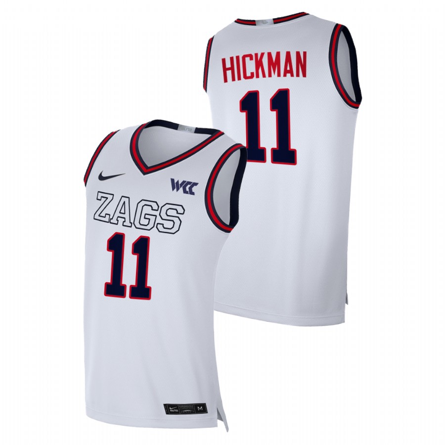 2021-22 Gonzaga Bulldogs Nolan Hickman College Basketball White Replica Jersey Men