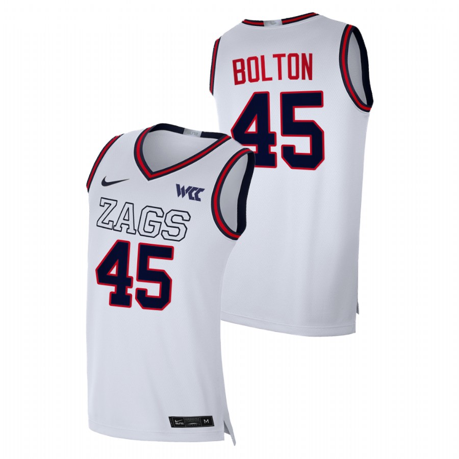2021-22 Gonzaga Bulldogs Rasir Bolton College Basketball White Replica Jersey Men