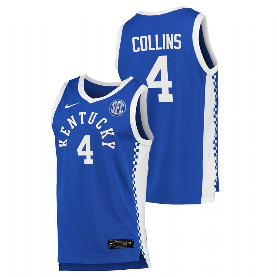2021-22 Kentucky Wildcats Daimion Collins College Basketball Royal Replica Jersey Men