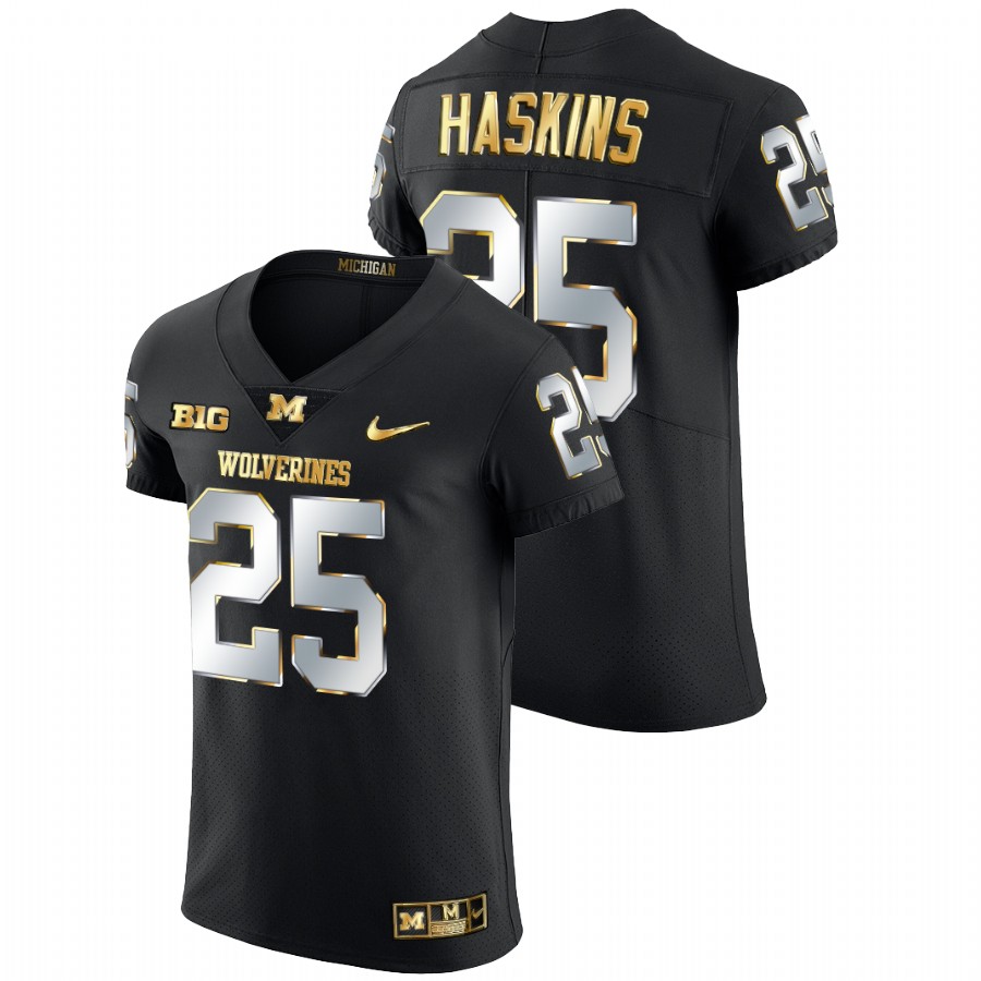 2021-22 Michigan Wolverines Hassan Haskins Golden Edition Black Jersey Elite Football
