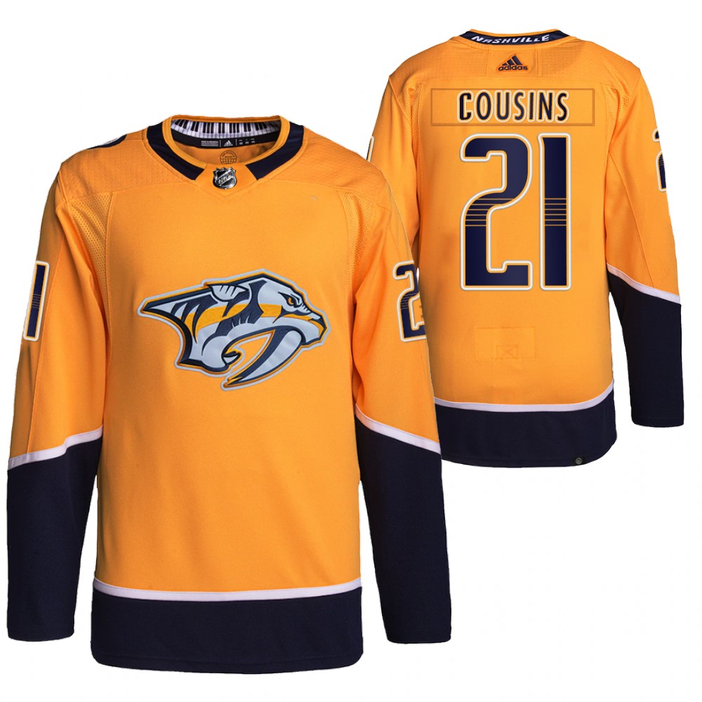 2021-22 Primegreen Authentic Nashville Predators Nick Cousins Gold Home Jersey