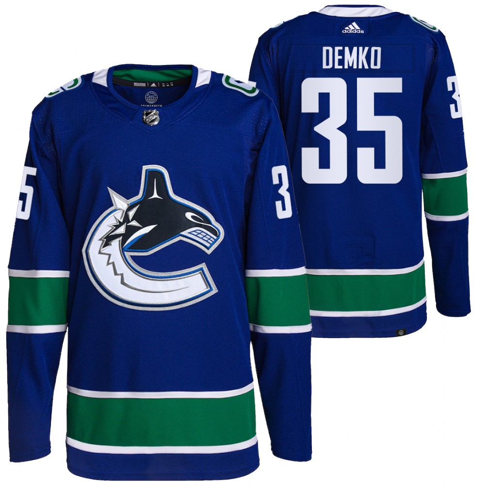 2021-22 Primegreen Authentic Vancouver Canucks Thatcher Demko Blue Home Jersey
