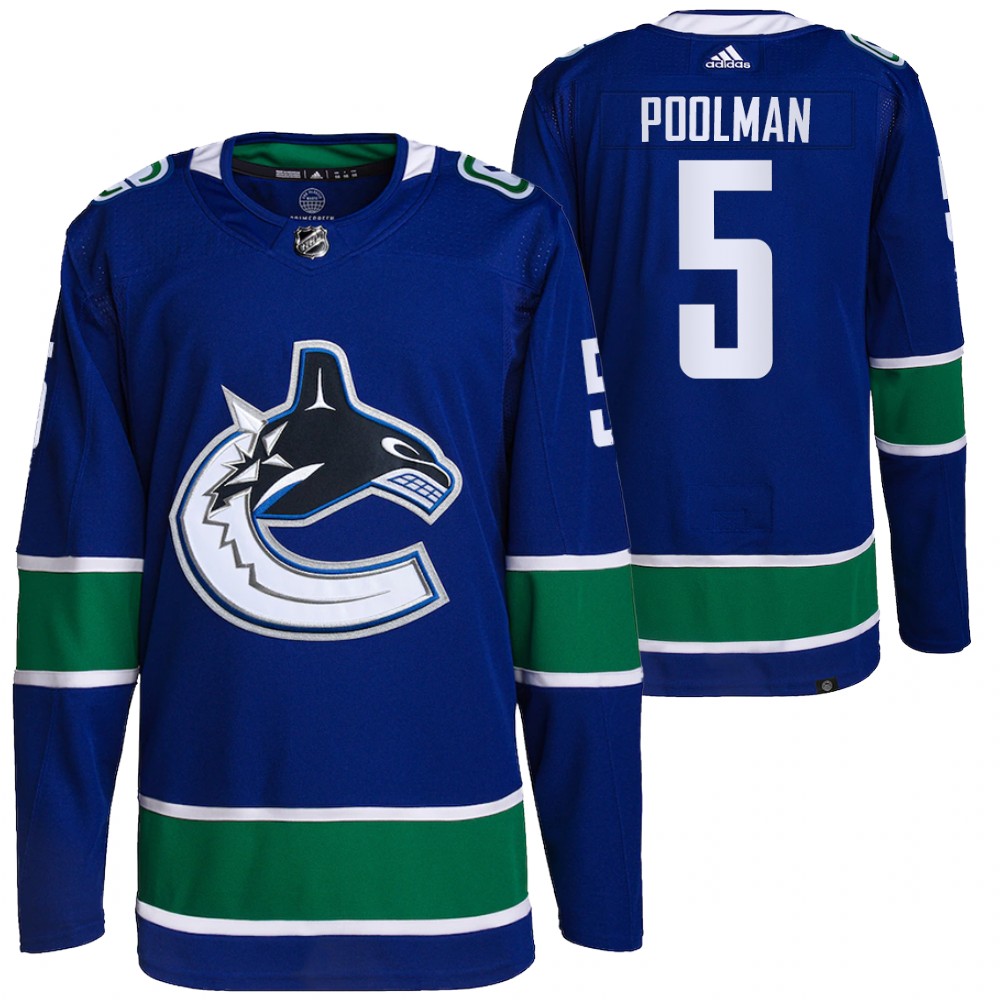 2021-22 Primegreen Authentic Vancouver Canucks Tucker Poolman Blue Home Jersey