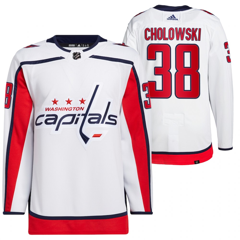 2021-22 Washington Capitals Dennis Cholowski White Primegreen Authentic Pro Away Jersey