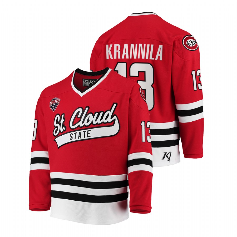 2021 22 st. cloud state huskies jami krannila red college hockey away jersey