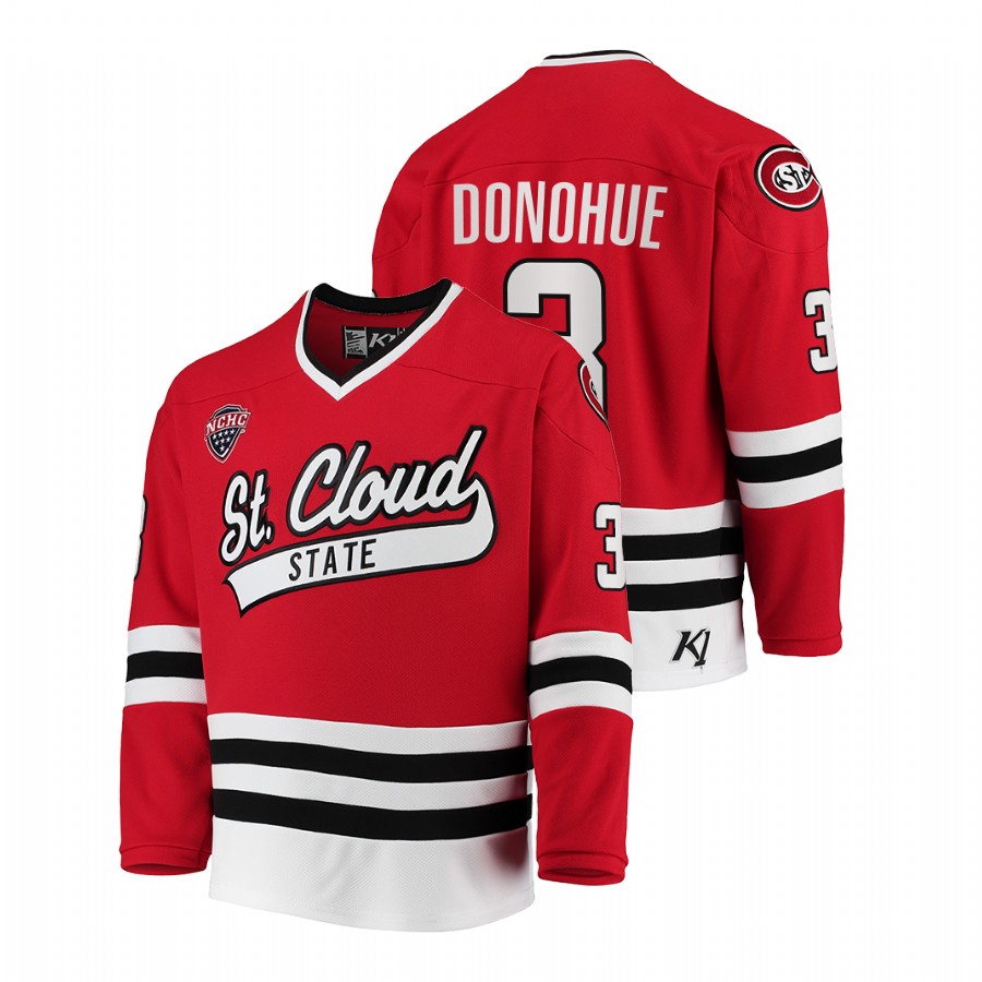 2021 22 st. cloud state huskies seamus donohue red college hockey away jersey