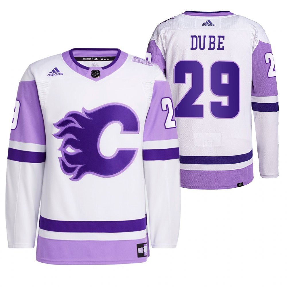 2021 HockeyFightsCancer Calgary Flames Dillon Dube White Jersey Primegreen