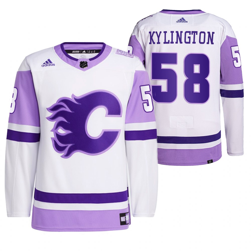 2021 HockeyFightsCancer Calgary Flames Oliver Kylington White Jersey Primegreen