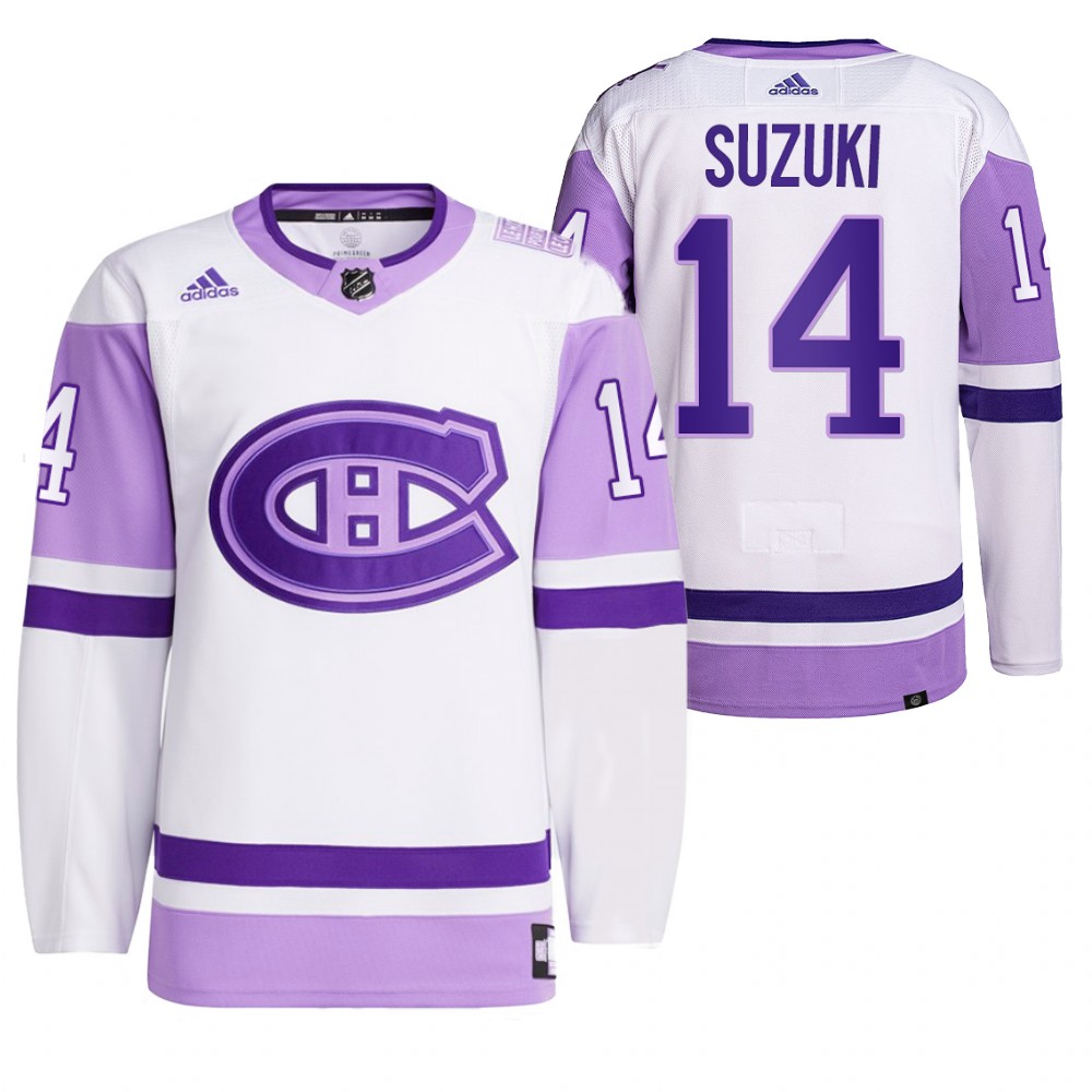 2021 HockeyFightsCancer Montreal Canadiens Nick Suzuki White Jersey Primegreen