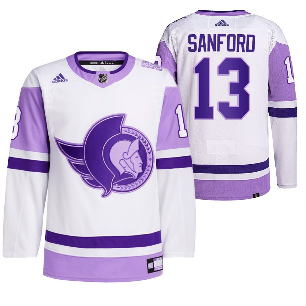 2021 HockeyFightsCancer Ottawa Senators Zach Sanford White Jersey Primegreen